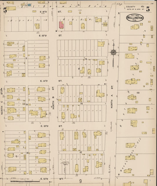 Sanborn Fire Insurance Map from Wellington, Sumner County, Kansas (1922), Sheet #0005 - Historic Sanborn Fire Insurance Map Print, vintage old map wall art, antique decor, genealogy gift, Kansas Kansas map