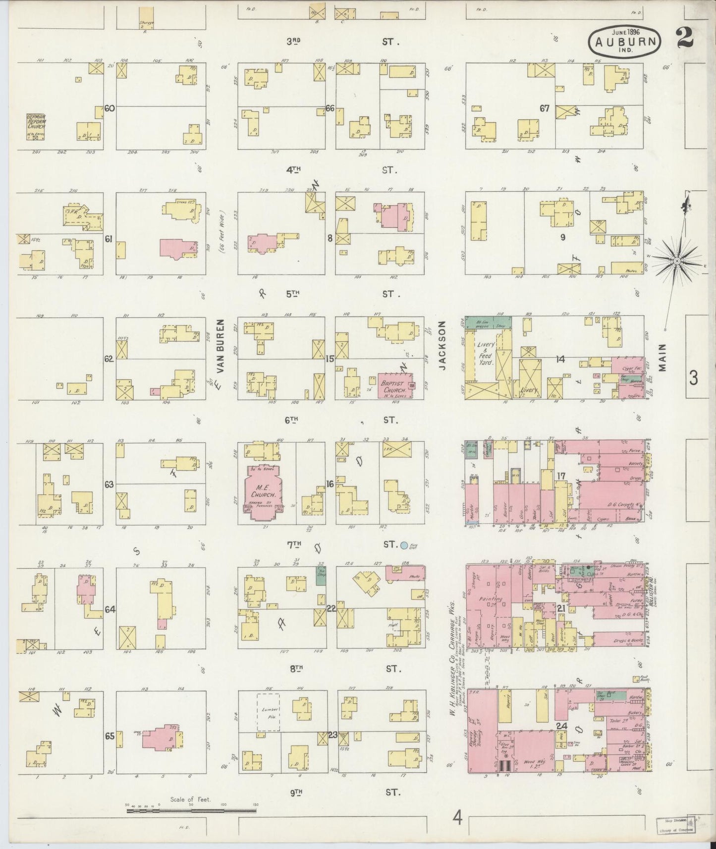Sanborn Fire Insurance Map from Auburn, De Kalb County, Indiana (1896), Sheet #0002 - Complete Map Set gallery image, historic Sanborn map, vintage wall art, Indiana Indiana