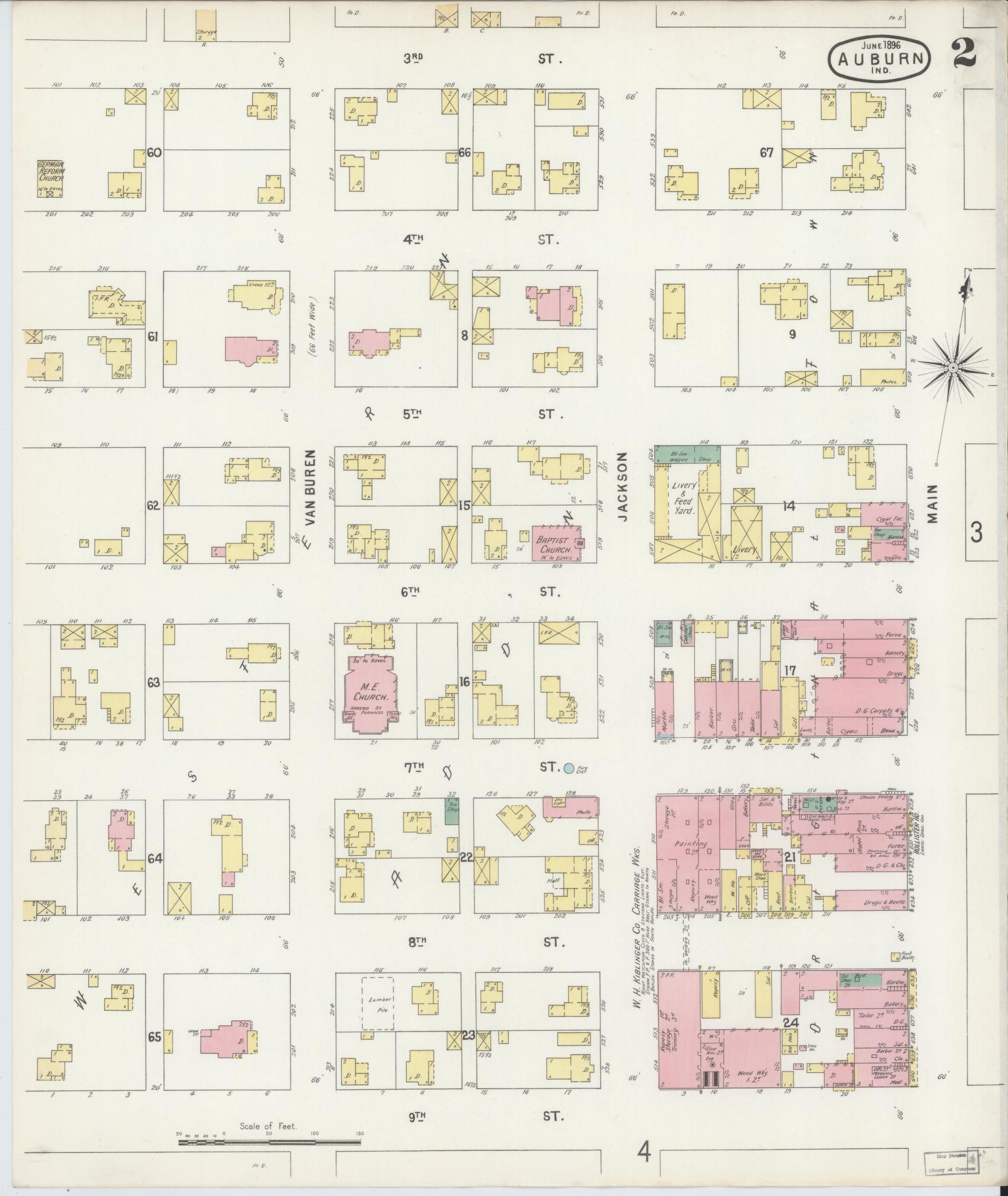 Sanborn Fire Insurance Map from Auburn, De Kalb County, Indiana (1896), Sheet #0002 - Complete Map Set gallery image, historic Sanborn map, vintage wall art, Indiana Indiana