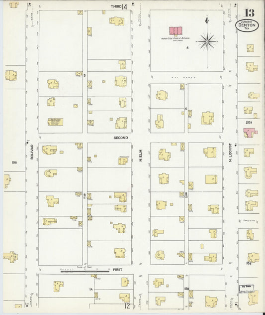 Sanborn Fire Insurance Map from Denton, Denton County, Texas (1907), Sheet #0013 - Historic Sanborn Fire Insurance Map Print, vintage old map wall art, antique decor, genealogy gift, Texas Texas map