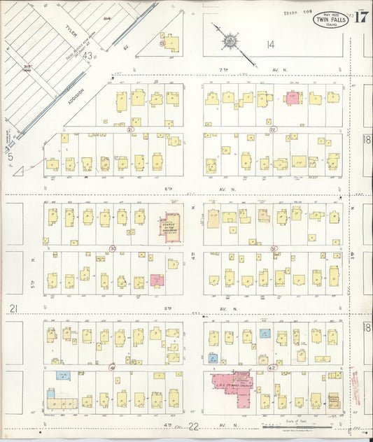 Sanborn Fire Insurance Map from Twin Falls, Twin Falls County, Idaho (1949), Sheet #0017 - Historic Sanborn Fire Insurance Map Print, vintage old map wall art, antique decor, genealogy gift, Falls Idaho map