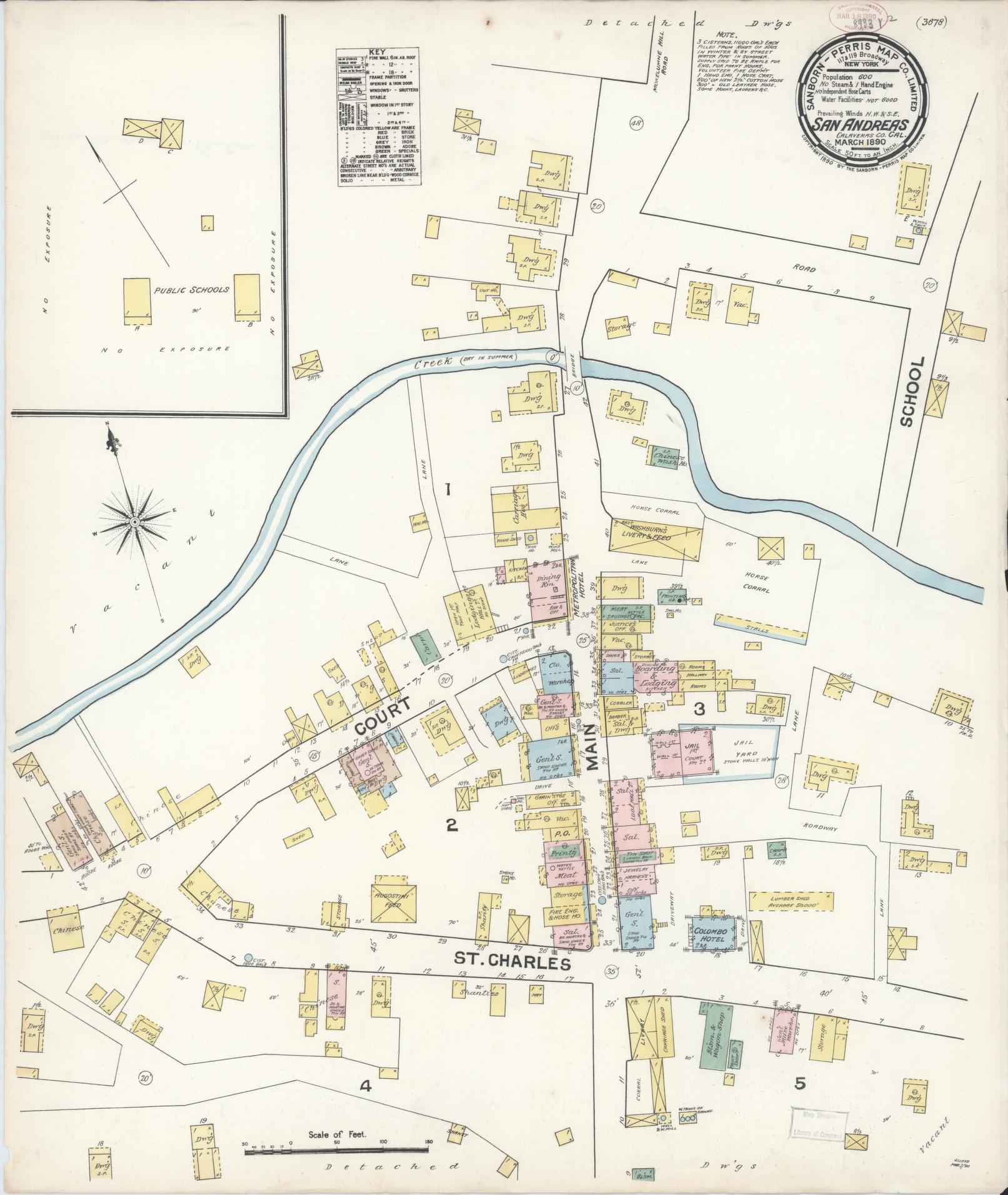 Sanborn Fire Insurance Map from San Andreas, Calaveras County, California. (1890) – Historic Sanborn Fire Insurance Map Print