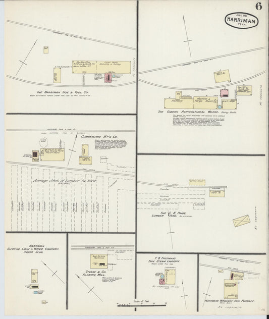 Sanborn Fire Insurance Map from Harriman, Roane County, Tennessee (1891), Sheet #0006 - Historic Sanborn Fire Insurance Map Print, vintage old map wall art, antique decor, genealogy gift, Tennessee Tennessee map
