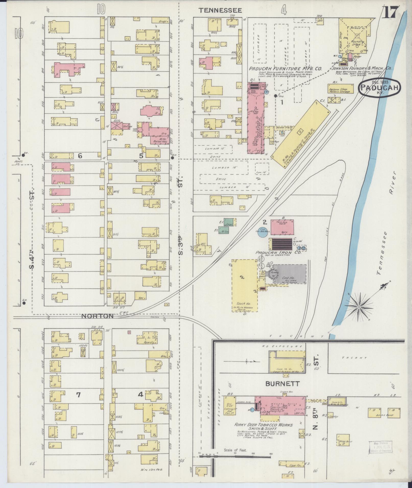 Sanborn Fire Insurance Map from Paducah, Mccraken County, Kentucky (1893), Sheet #0017 - Complete Map Set gallery image, historic Sanborn map, vintage wall art, Kentucky Kentucky