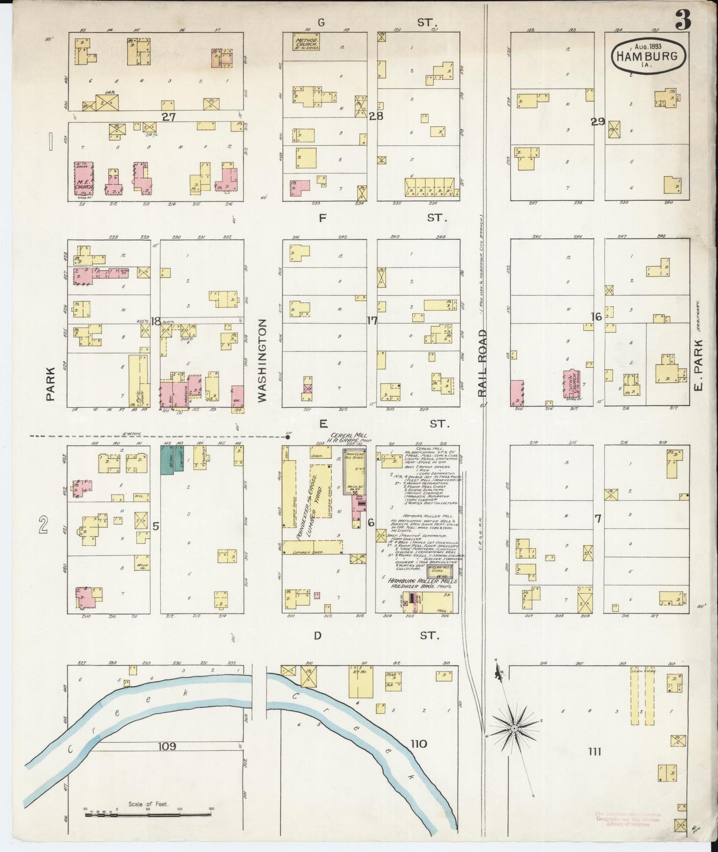 Sanborn Fire Insurance Map from Hamburg, Fremont County, Iowa (1893), Sheet #0003 - Historic Sanborn Fire Insurance Map Print, vintage old map wall art