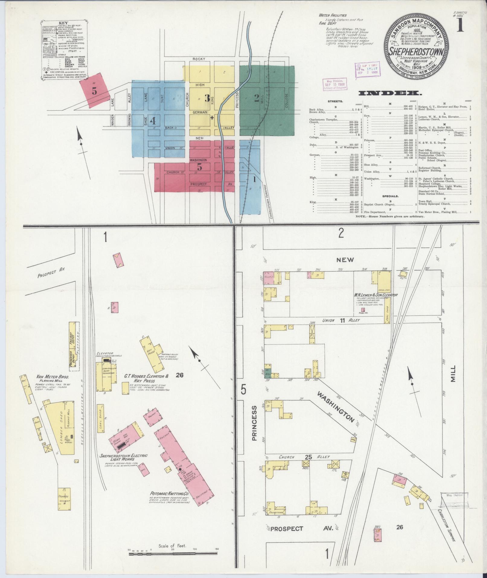 Sanborn Fire Insurance Map from Shepherdstown, Jefferson County, West Virginia. (1909) – Historic Sanborn Fire Insurance Map Print