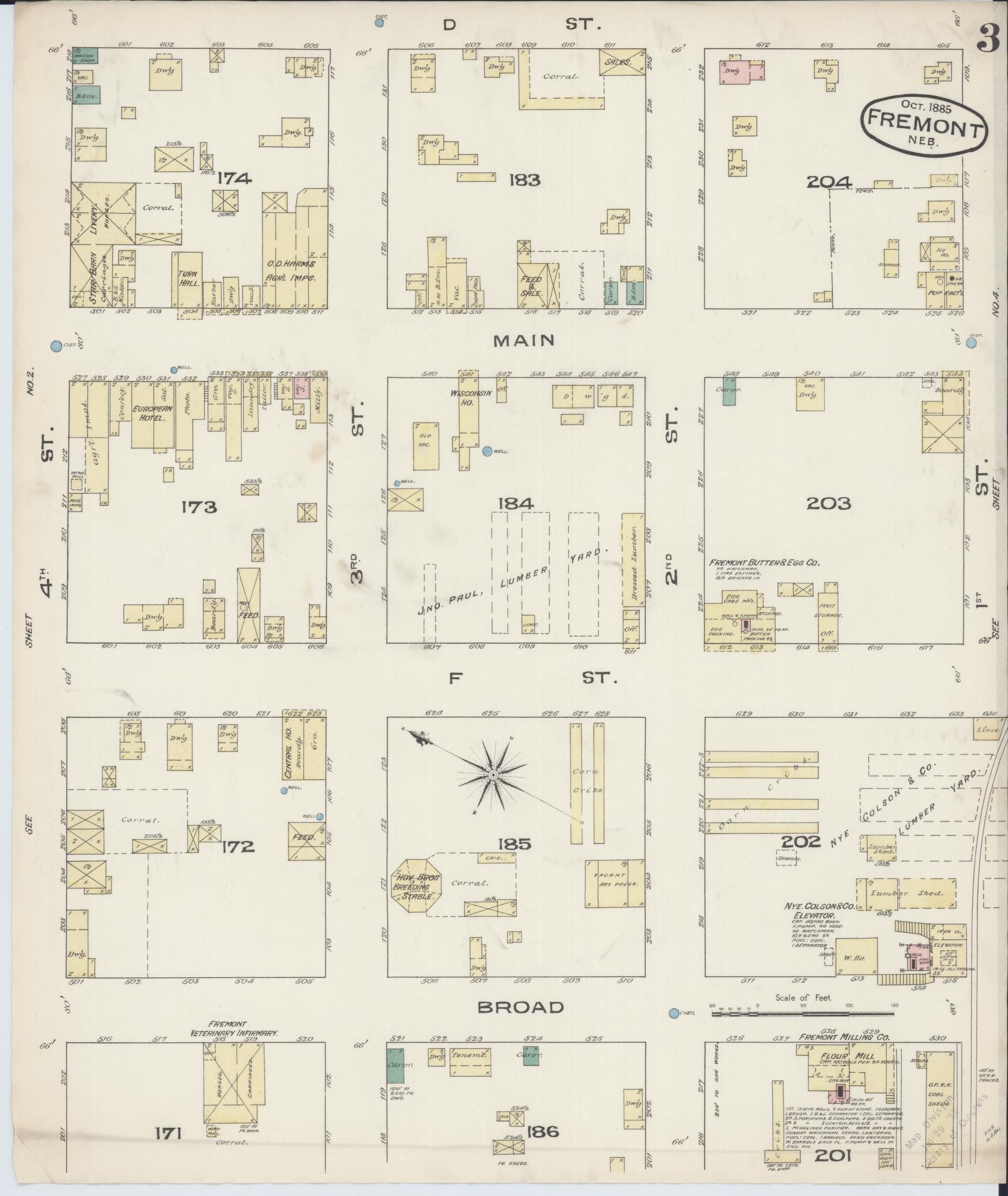 Sanborn Fire Insurance Map from Fremont, Dodge County, Nebraska (1885), Sheet #0003 - Complete Map Set gallery image, historic Sanborn map, vintage wall art, Nebraska Nebraska