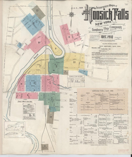 Sanborn Fire Insurance Map from Hoosick Falls, Rensselaer County, New York (1945), Sheet #0001 - Complete Map Set gallery image, historic Sanborn map, vintage wall art, New York New York