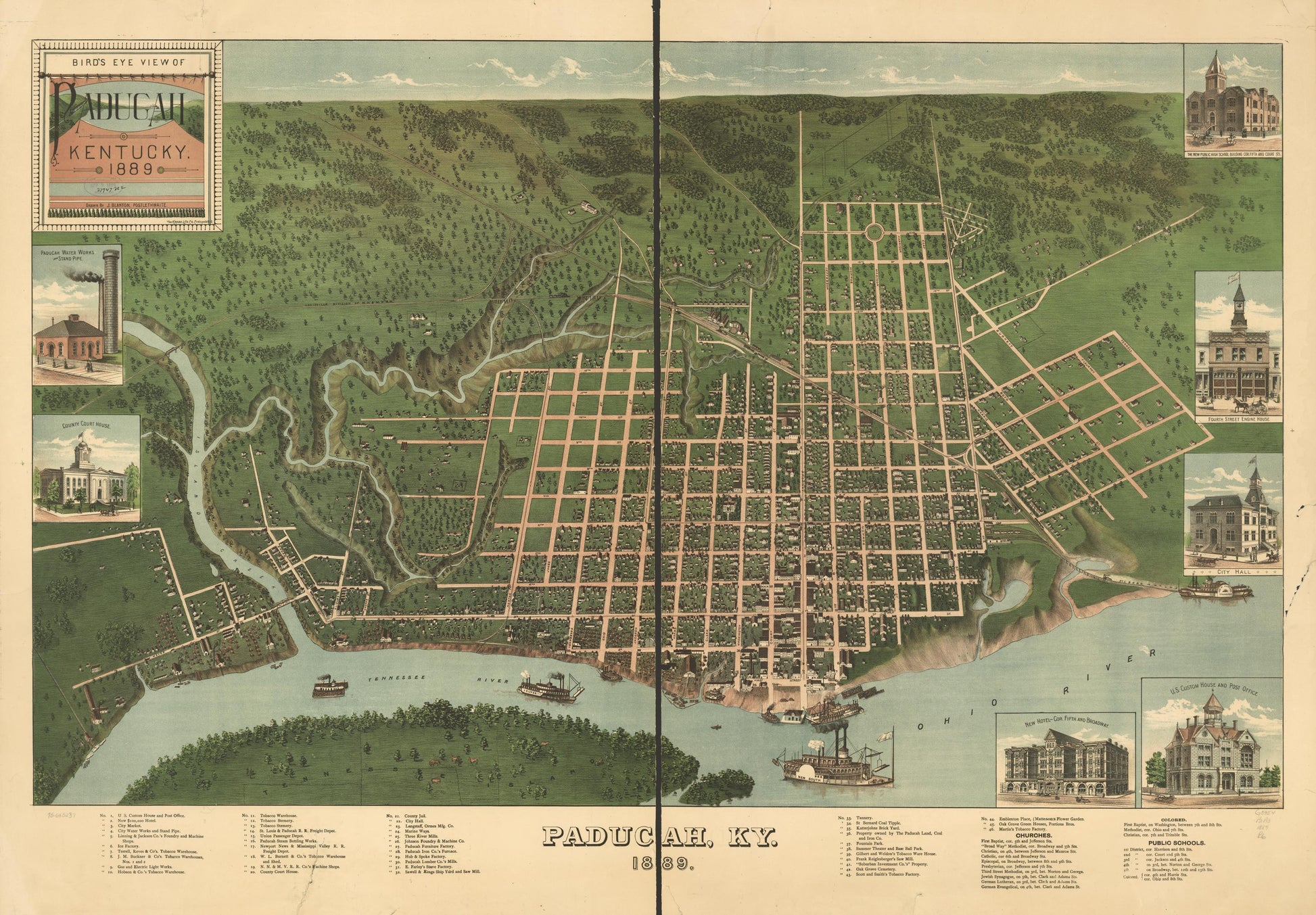 Bird's eye view of Paducah, Kentucky 1889. (1889) – Historic Bird’s-Eye View Panorama Print