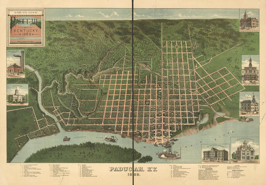Bird's eye view of Paducah, Kentucky 1889. (1889) – Historic Bird’s-Eye View Panorama Print
