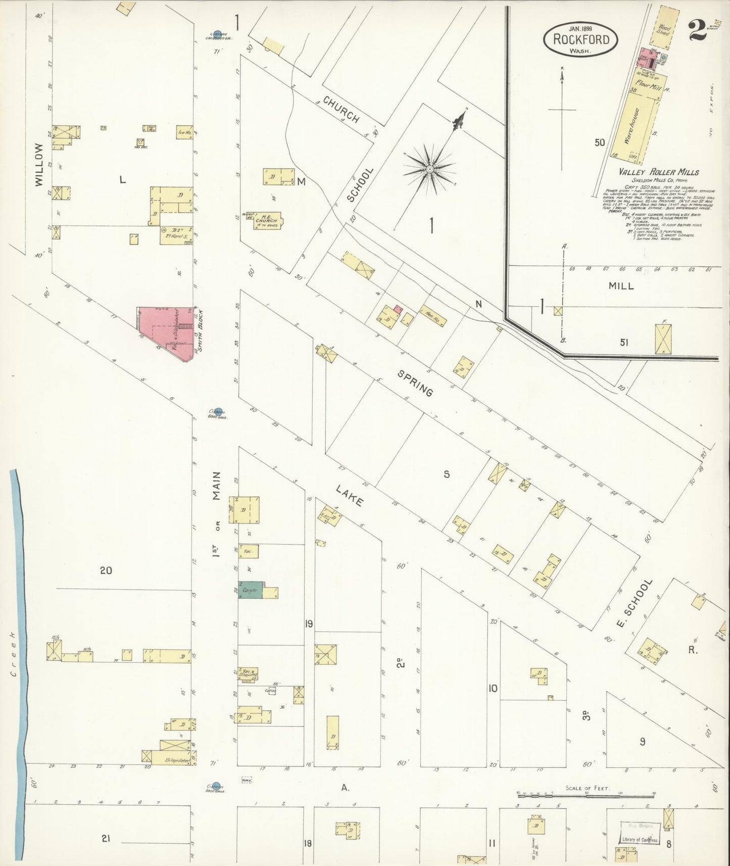 Sanborn Fire Insurance Map from Rockford, Spokane County, Washington (1899), Sheet #0002 - Complete Map Set gallery image, historic Sanborn map, vintage wall art, Washington Washington