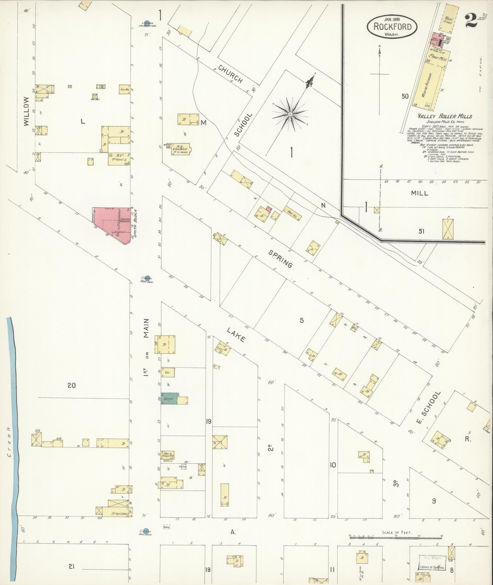 Sanborn Fire Insurance Map from Rockford, Spokane County, Washington (1899), Sheet #0002 - Complete Map Set gallery image, historic Sanborn map, vintage wall art, Washington Washington