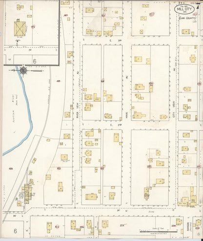 Sanborn Fire Insurance Map from Mill City, Linn And Marion Counties, Oregon (1931), Sheet #0007 - Complete Map Set gallery image, historic Sanborn map, vintage wall art, Oregon Oregon