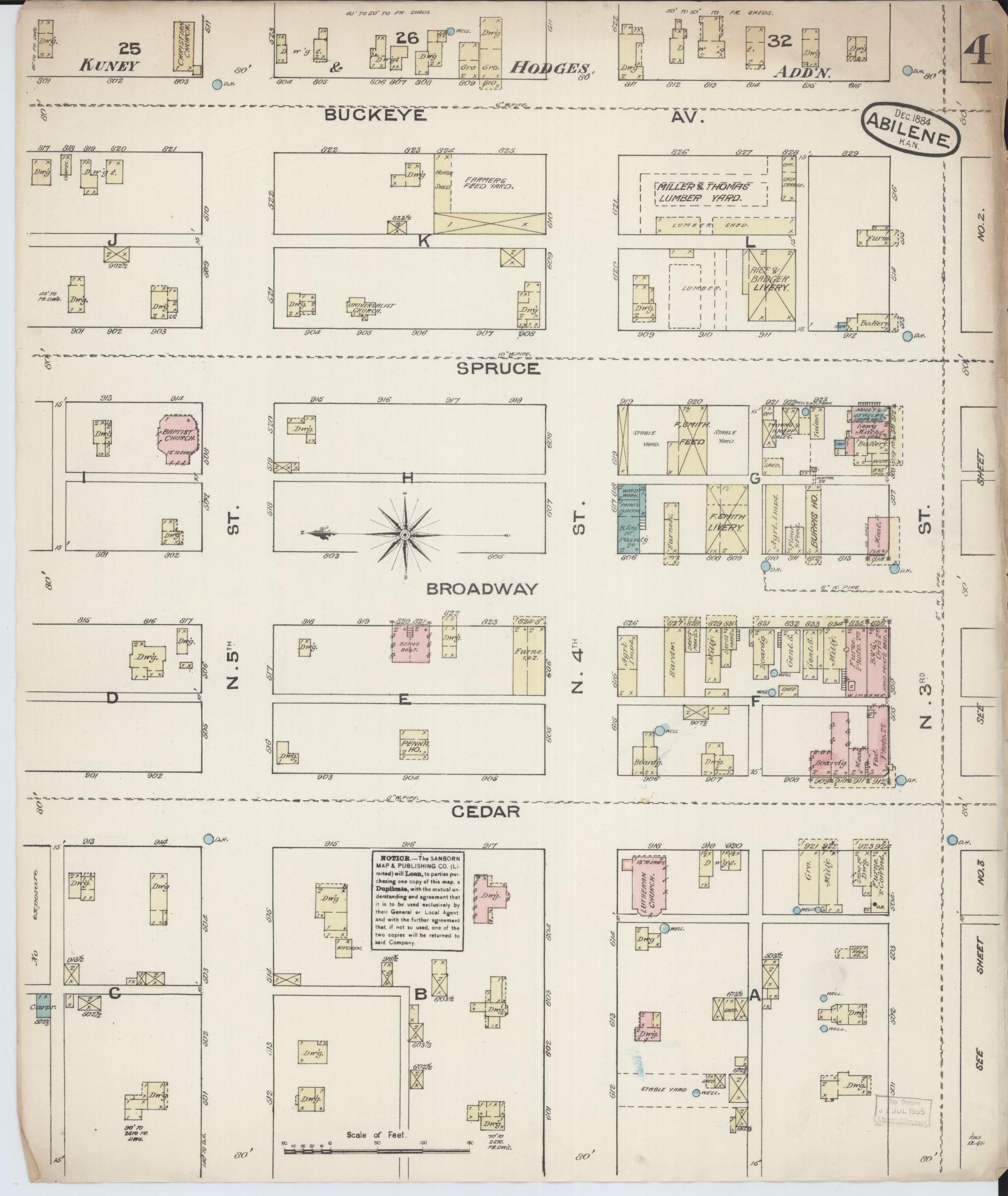 Sanborn Fire Insurance Map from Abilene, Dickinson County, Kansas (1884), Sheet #0004 - Complete Map Set gallery image, historic Sanborn map, vintage wall art, Kansas Kansas