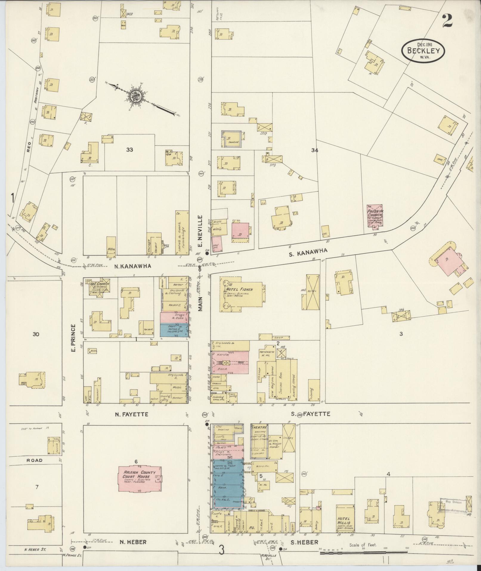 Sanborn Fire Insurance Map from Beckley, Raleigh County, West Virginia (1911), Sheet #0002 - Complete Map Set gallery image, historic Sanborn map, vintage wall art, West Virginia West Virginia