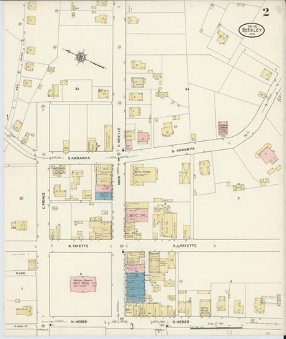 Sanborn Fire Insurance Map from Beckley, Raleigh County, West Virginia (1911), Sheet #0002 - Complete Map Set gallery image, historic Sanborn map, vintage wall art, West Virginia West Virginia