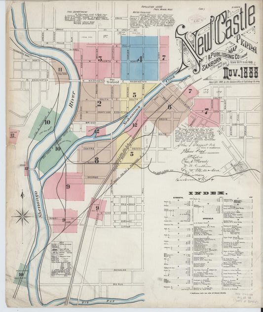 Sanborn Fire Insurance Map from New Castle, Lawrence County, Pennsylvania (1888), Sheet #0001 - Historic Sanborn Fire Insurance Map Print, vintage old map wall art, antique decor, genealogy gift, Pennsylvania Pennsylvania map