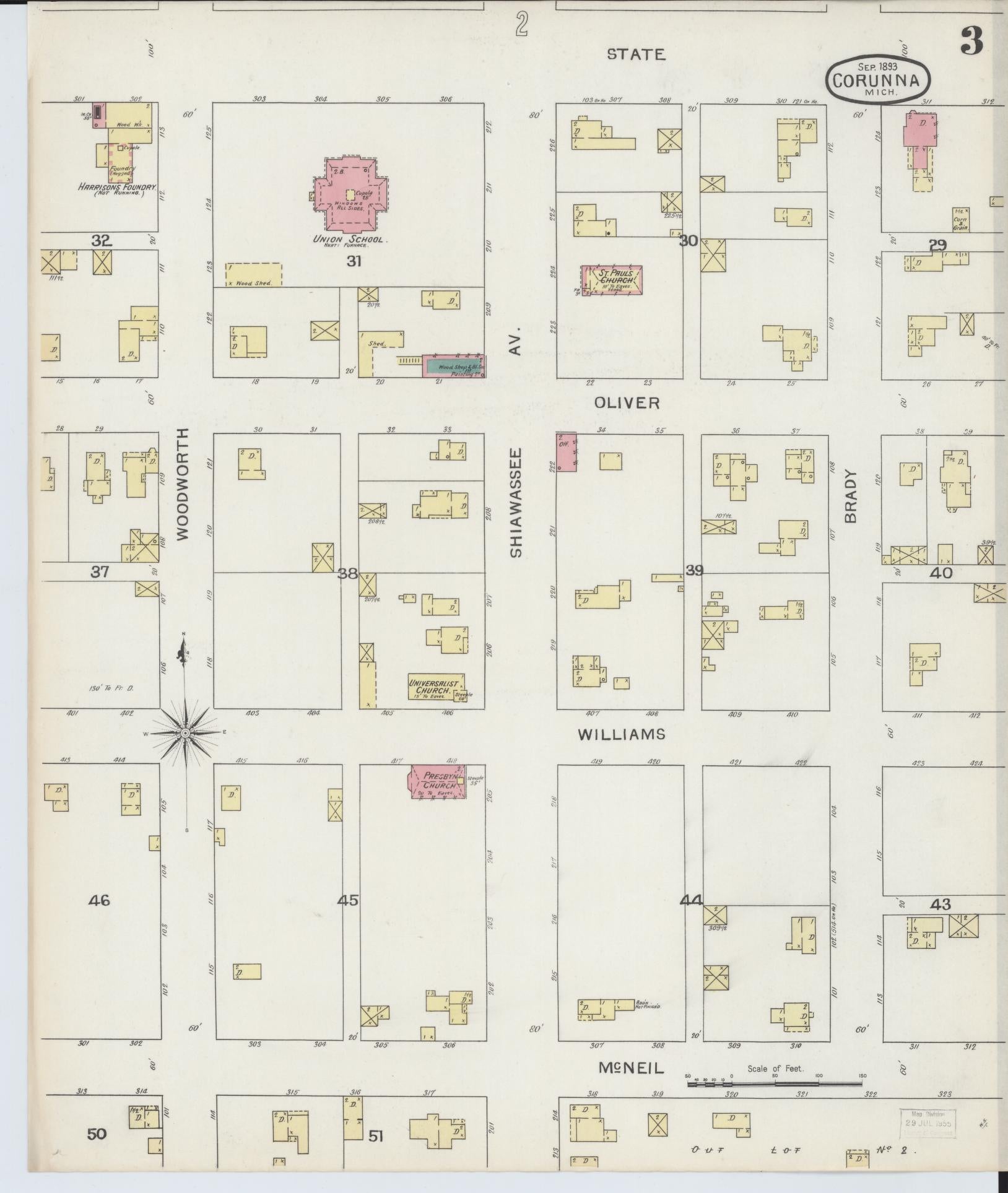 Sanborn Fire Insurance Map from Corunna, Shiawassee County, Michigan (1893), Sheet #0003 - Complete Map Set gallery image, historic Sanborn map, vintage wall art, Michigan Michigan