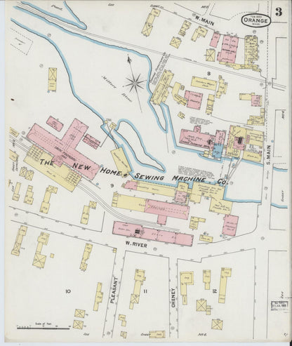 Sanborn Fire Insurance Map from Orange, Franklin County, Massachusetts (1889), Sheet #0003 - Historic Sanborn Fire Insurance Map Print, vintage old map wall art, antique decor, genealogy gift, Massachusetts Massachusetts map