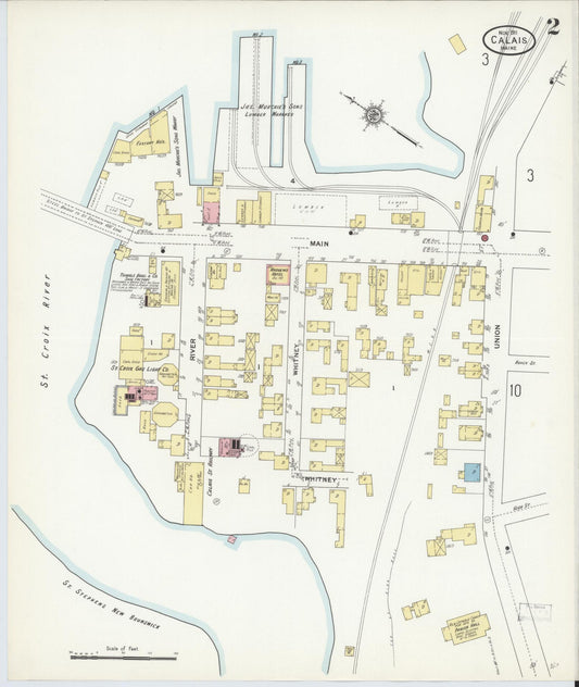 Sanborn Fire Insurance Map from Calais, Washington County, Maine (1911), Sheet #0002 - Historic Sanborn Fire Insurance Map Print, vintage old map wall art, antique decor, genealogy gift, Maine Maine map