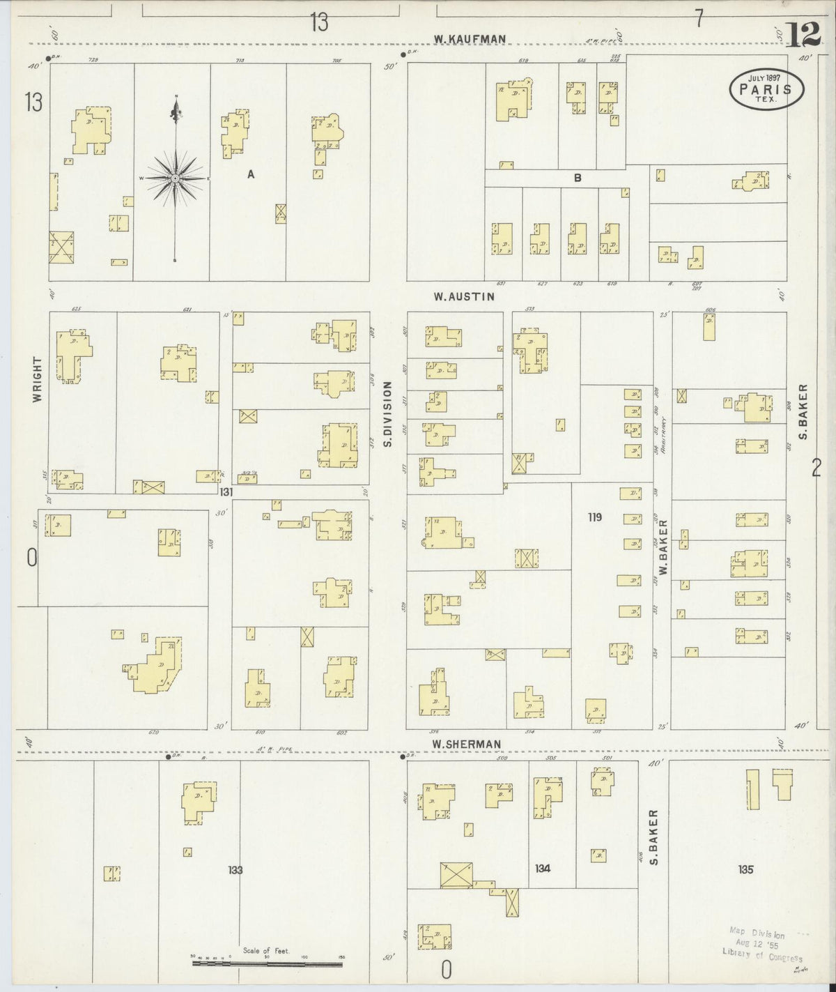Sanborn Fire Insurance Map from Paris, Lamar County, Texas (1897), Sheet #0012 - Complete Map Set gallery image, historic Sanborn map, vintage wall art, Texas Texas