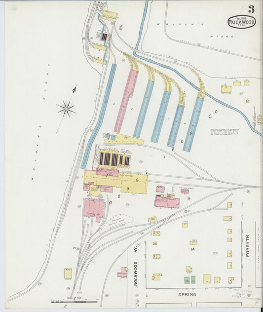 Sanborn Fire Insurance Map from Rockwood, Roane County, Tennessee (1893), Sheet #0003 - Historic Sanborn Fire Insurance Map Print, vintage old map wall art, antique decor, genealogy gift, Tennessee Tennessee map