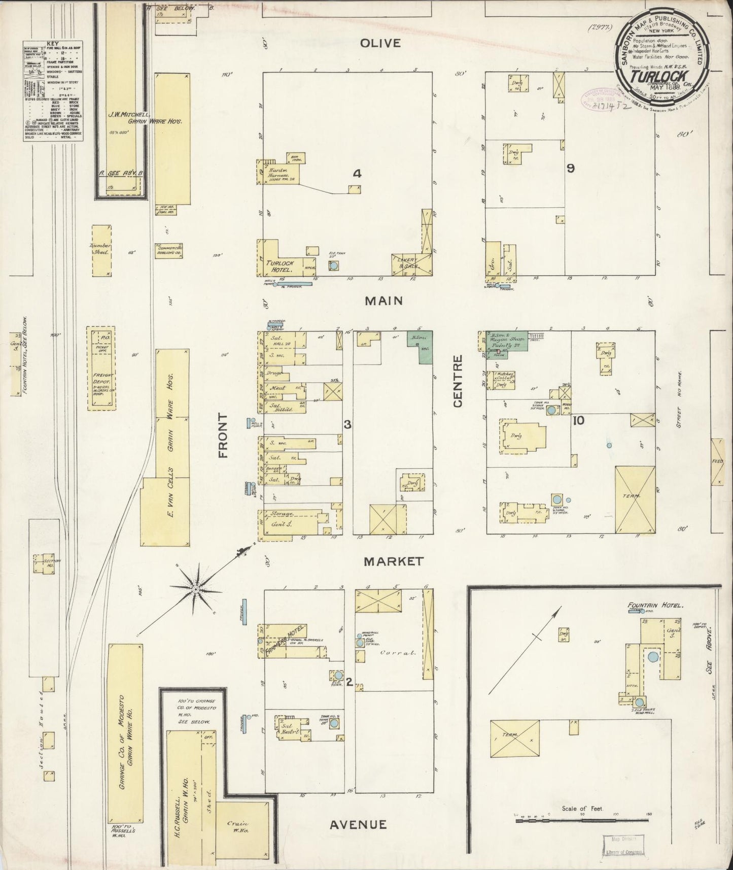 Sanborn Fire Insurance Map from Turlock, Stanislaus County, California. (1888) – Historic Sanborn Fire Insurance Map Print