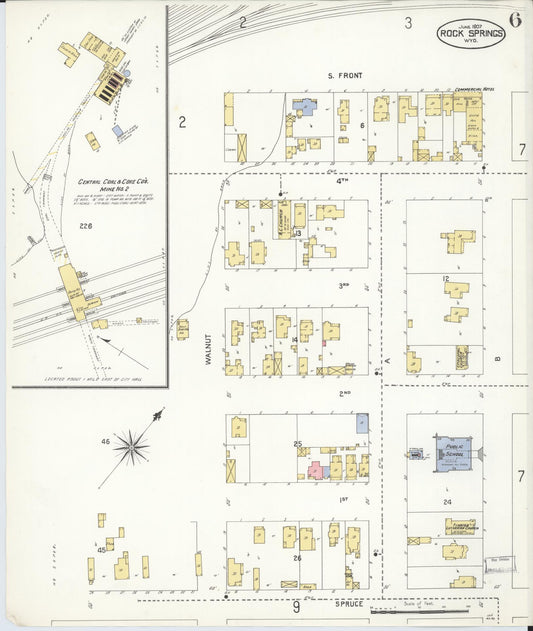 Sanborn Fire Insurance Map from Rock Springs, Sweetwater County, Wyoming (1907), Sheet #0006 - Historic Sanborn Fire Insurance Map Print, vintage old map wall art, antique decor, genealogy gift, Wyoming Wyoming map