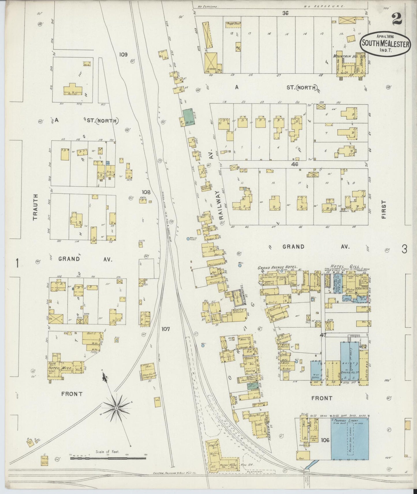 Sanborn Fire Insurance Map from South McAlester, Pittsburg County, Oklahoma (1896), Sheet #0002 - Historic Sanborn Fire Insurance Map Print, vintage old map wall art, antique decor, genealogy gift, Oklahoma Oklahoma map