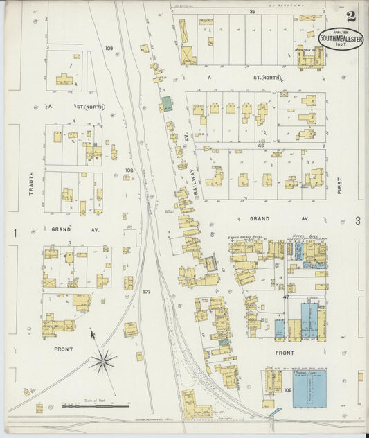 Sanborn Fire Insurance Map from South McAlester, Pittsburg County, Oklahoma (1896), Sheet #0002 - Historic Sanborn Fire Insurance Map Print, vintage old map wall art, antique decor, genealogy gift, Oklahoma Oklahoma map