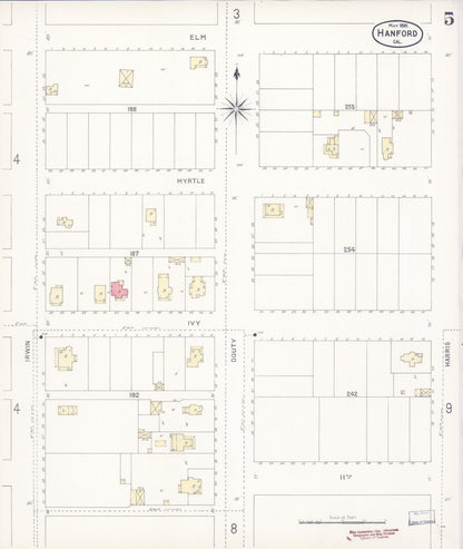Sanborn Fire Insurance Map from Hanford, Kings County, California (1898), Sheet #0005 - Complete Map Set gallery image, historic Sanborn map, vintage wall art, California California