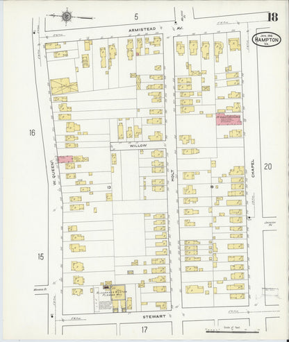 Sanborn Fire Insurance Map from Hampton, Independent Cities, Virginia (1916), Sheet #0018 - Complete Map Set gallery image, historic Sanborn map, vintage wall art, Virginia Virginia