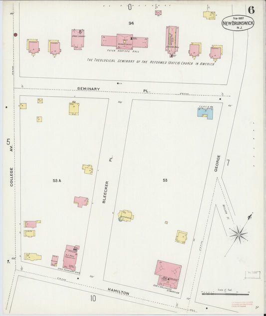 Sanborn Fire Insurance Map from New Brunswick, Middlesex County, New Jersey (1897), Sheet #0006 - Historic Sanborn Fire Insurance Map Print, vintage old map wall art, antique decor, genealogy gift, New Jersey New Jersey map