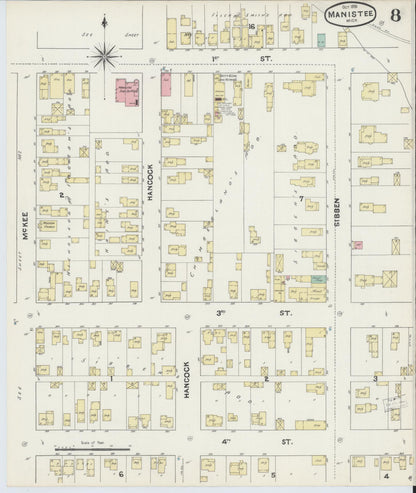 Sanborn Fire Insurance Map from Manistee, Manistee County, Michigan (1890), Sheet #0008 - Complete Map Set gallery image, historic Sanborn map, vintage wall art, Michigan Michigan