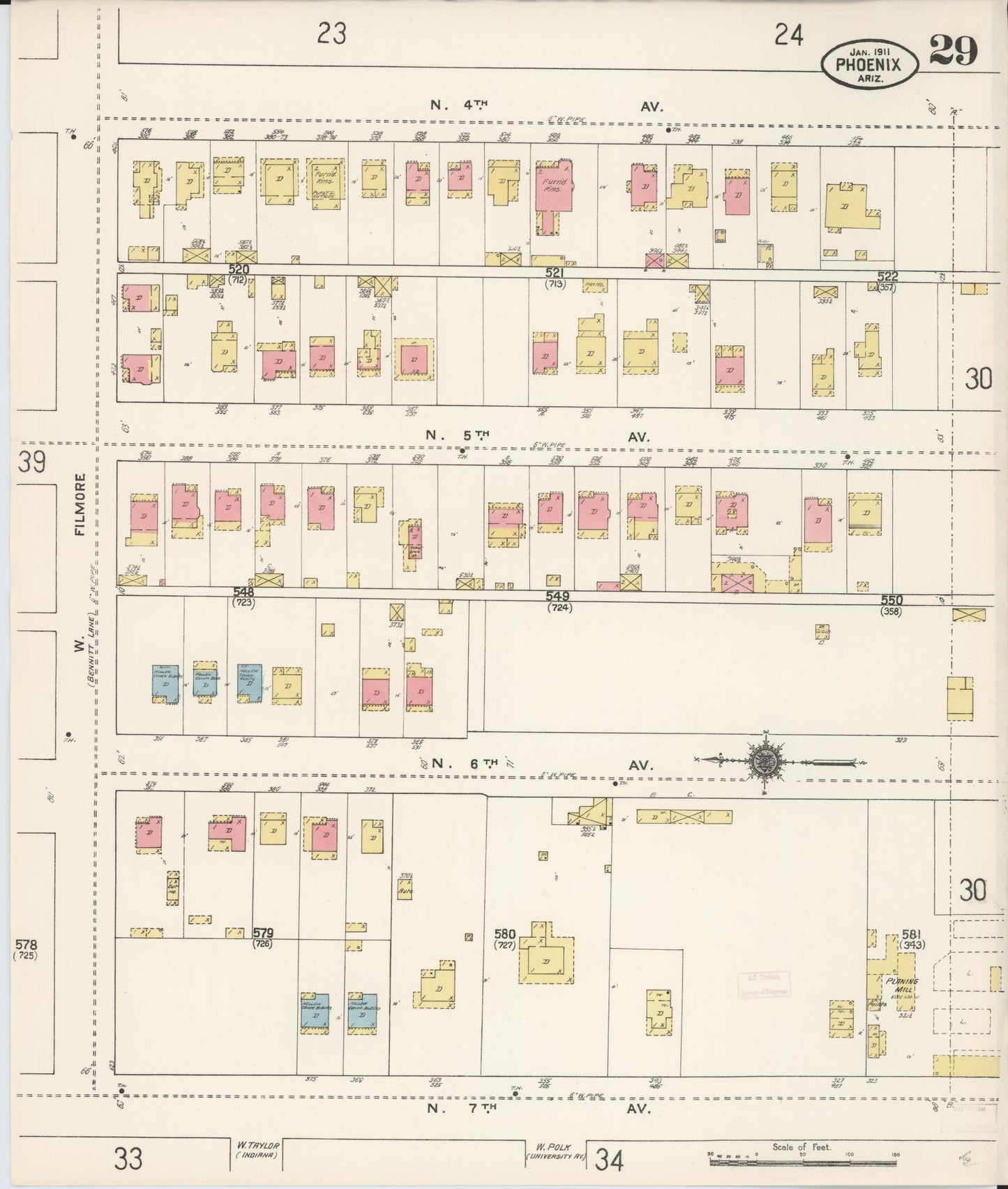 Sanborn Fire Insurance Map from Phoenix, Maricopa County, Arizona (1911), Sheet #0029 - Complete Map Set gallery image, historic Sanborn map, vintage wall art, Arizona Arizona