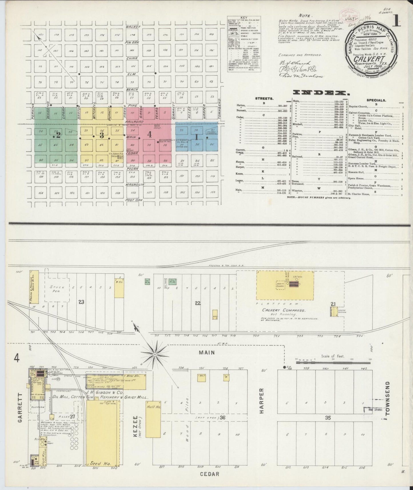 Sanborn Fire Insurance Map from Calvert, Robertson County, Texas (1896), Sheet #0001 - Historic Sanborn Fire Insurance Map Print, vintage old map wall art, antique decor, genealogy gift, Texas Texas map