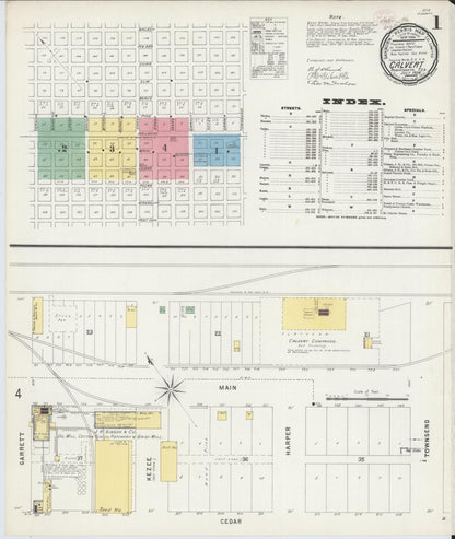 Sanborn Fire Insurance Map from Calvert, Robertson County, Texas (1896), Sheet #0001 - Historic Sanborn Fire Insurance Map Print, vintage old map wall art, antique decor, genealogy gift, Texas Texas map