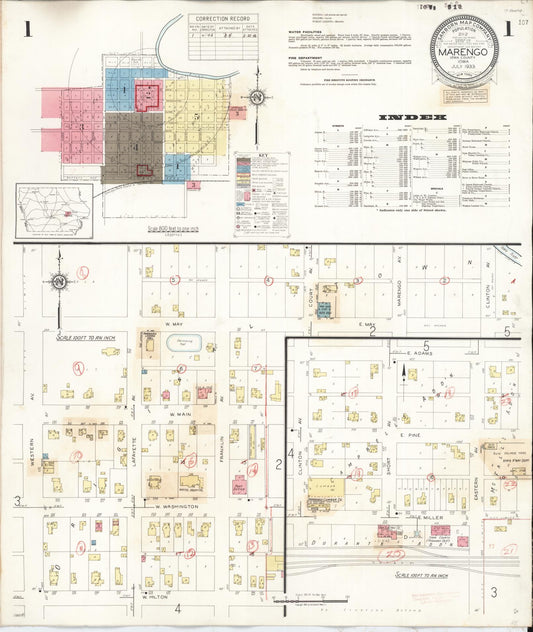 Sanborn Fire Insurance Map from Marengo, Iowa County, Iowa (1942), Sheet #0001 - Historic Sanborn Fire Insurance Map Print, vintage old map wall art