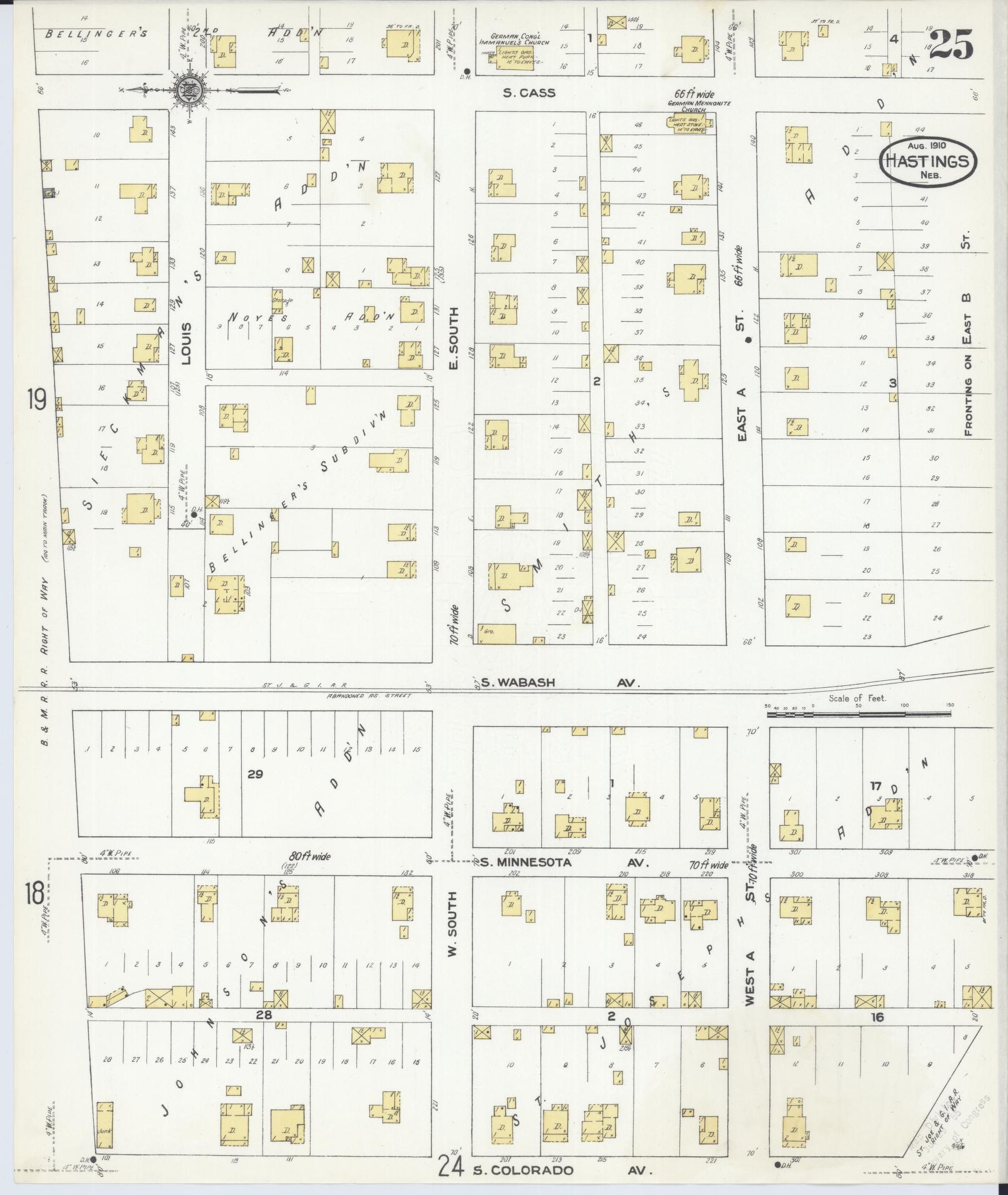 Sanborn Fire Insurance Map from Hastings, Adams County, Nebraska (1910), Sheet #0025 - Historic Sanborn Fire Insurance Map Print, vintage old map wall art, antique decor, genealogy gift, Nebraska Nebraska map