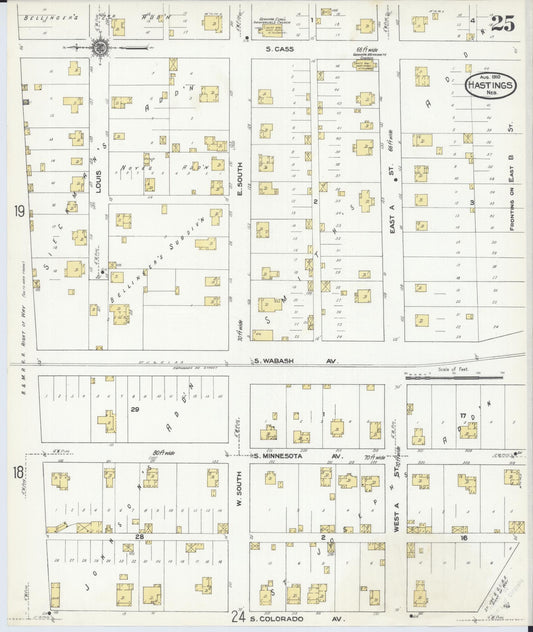 Sanborn Fire Insurance Map from Hastings, Adams County, Nebraska (1910), Sheet #0025 - Historic Sanborn Fire Insurance Map Print, vintage old map wall art, antique decor, genealogy gift, Nebraska Nebraska map