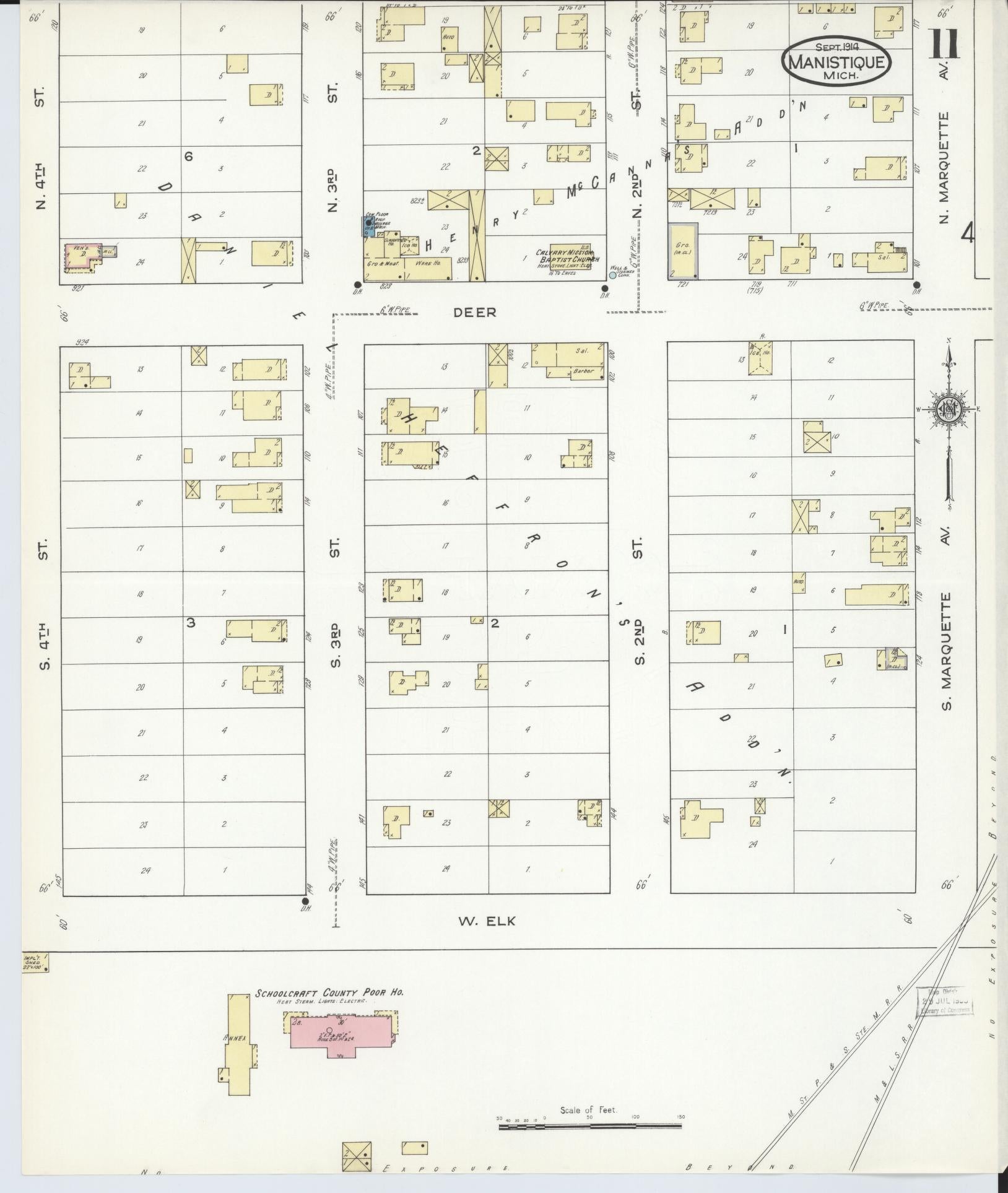 Sanborn Fire Insurance Map from Manistique, Schoolcraft County, Michigan (1914), Sheet #0011 - Complete Map Set gallery image, historic Sanborn map, vintage wall art, Michigan Michigan