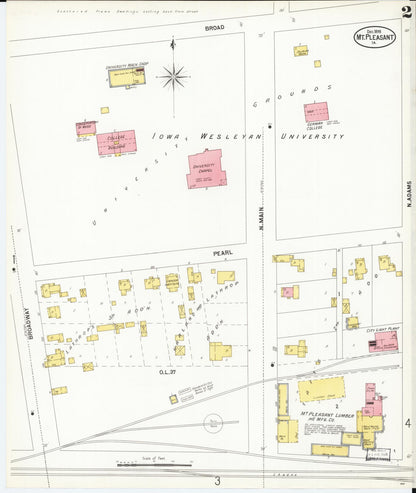 Sanborn Fire Insurance Map from Mount Pleasant, Henry County, Iowa (1899), Sheet #0002 - Historic Sanborn Fire Insurance Map Print, vintage old map wall art