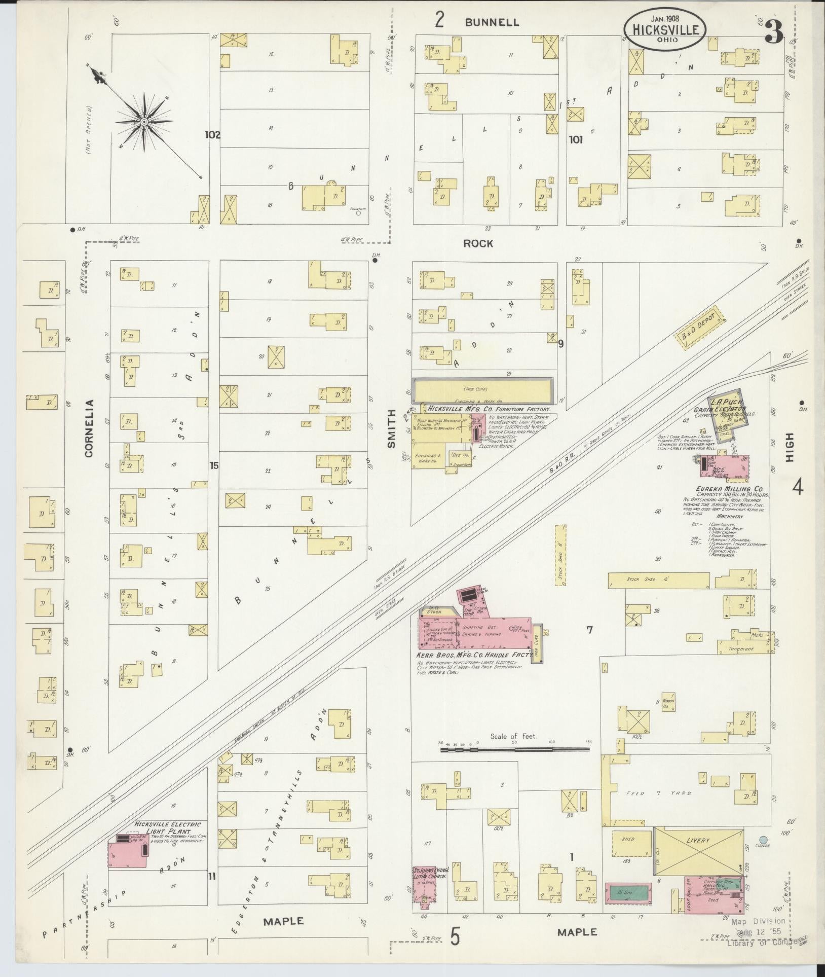 Sanborn Fire Insurance Map from Hicksville, Defiance County, Ohio (1908), Sheet #0003 - Historic Sanborn Fire Insurance Map Print, vintage old map wall art, antique decor, genealogy gift, Ohio Ohio map