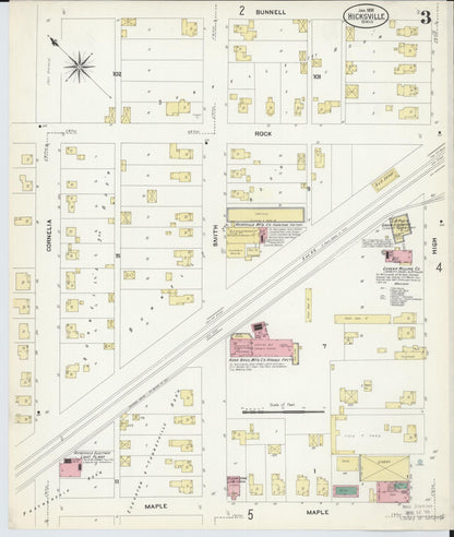 Sanborn Fire Insurance Map from Hicksville, Defiance County, Ohio (1908), Sheet #0003 - Historic Sanborn Fire Insurance Map Print, vintage old map wall art, antique decor, genealogy gift, Ohio Ohio map