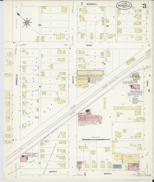 Sanborn Fire Insurance Map from Hicksville, Defiance County, Ohio (1908), Sheet #0003 - Historic Sanborn Fire Insurance Map Print, vintage old map wall art, antique decor, genealogy gift, Ohio Ohio map
