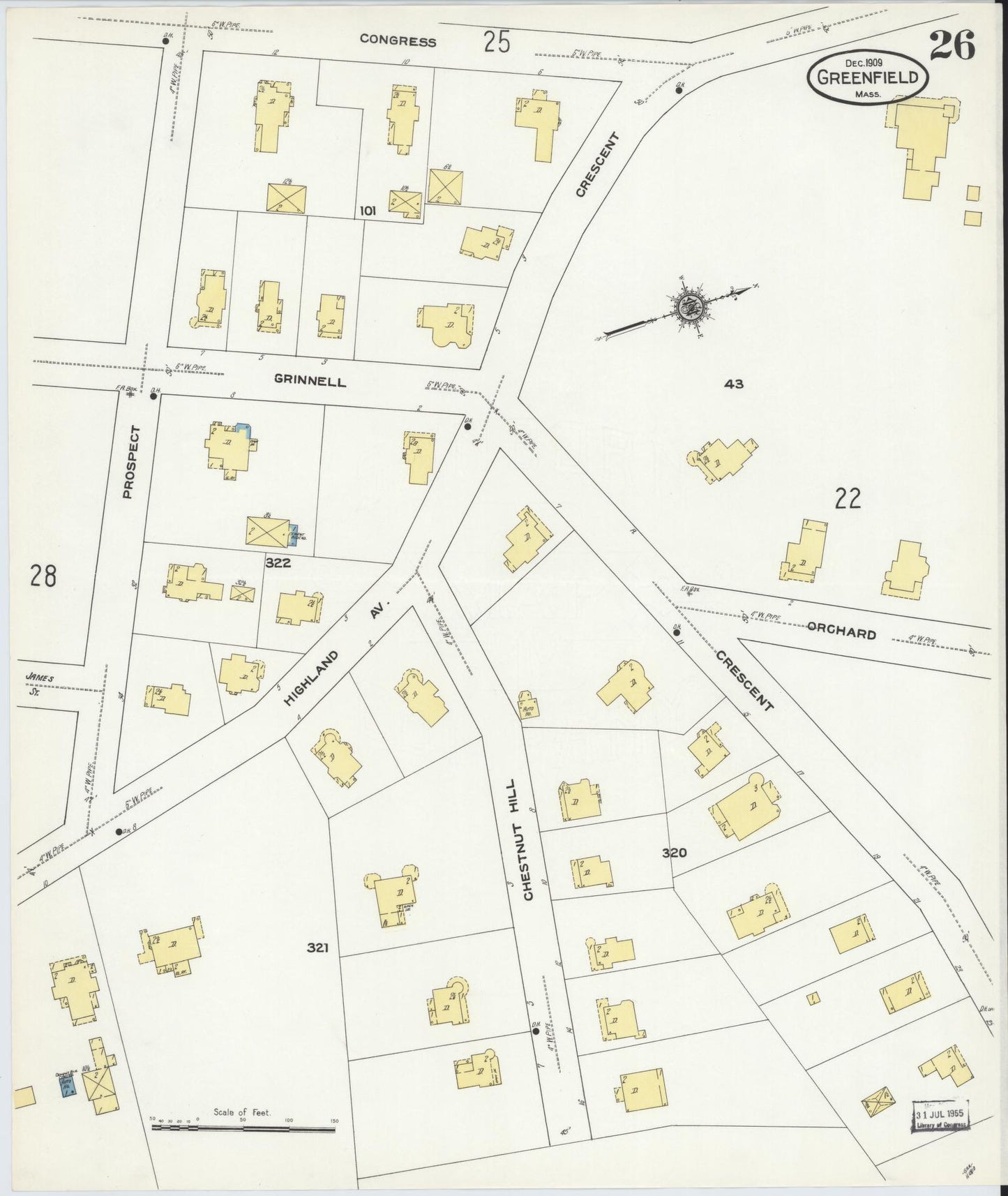 Sanborn Fire Insurance Map from Greenfield, Franklin County, Massachusetts (1909), Sheet #0026 - Complete Map Set gallery image, historic Sanborn map, vintage wall art, Massachusetts Massachusetts