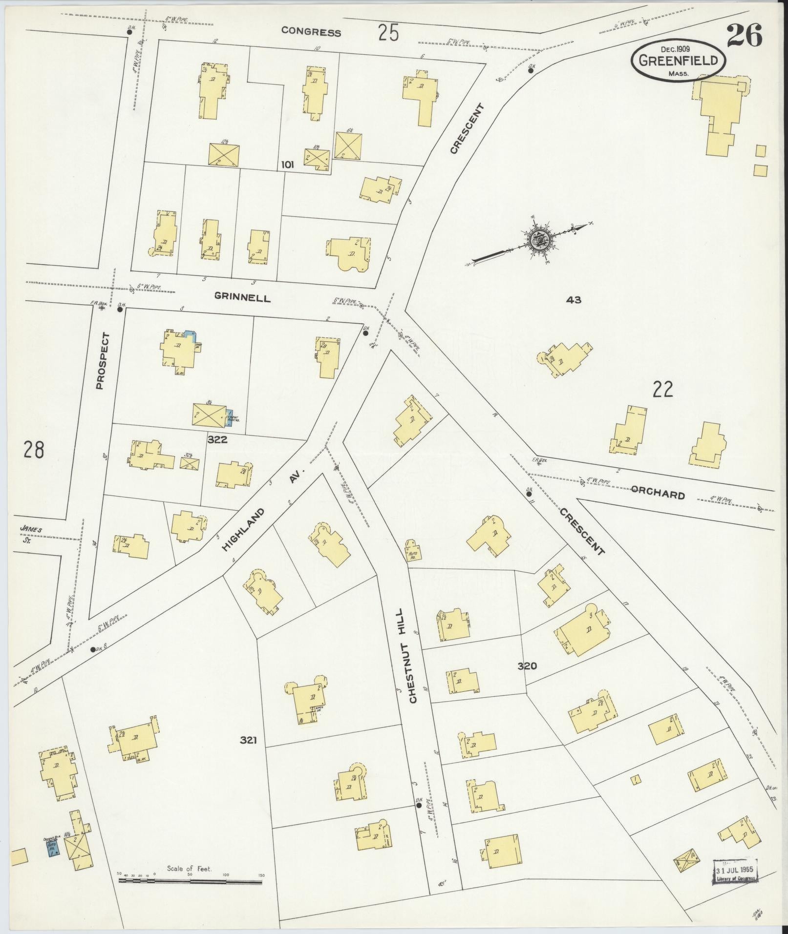 Sanborn Fire Insurance Map from Greenfield, Franklin County, Massachusetts (1909), Sheet #0026 - Complete Map Set gallery image, historic Sanborn map, vintage wall art, Massachusetts Massachusetts