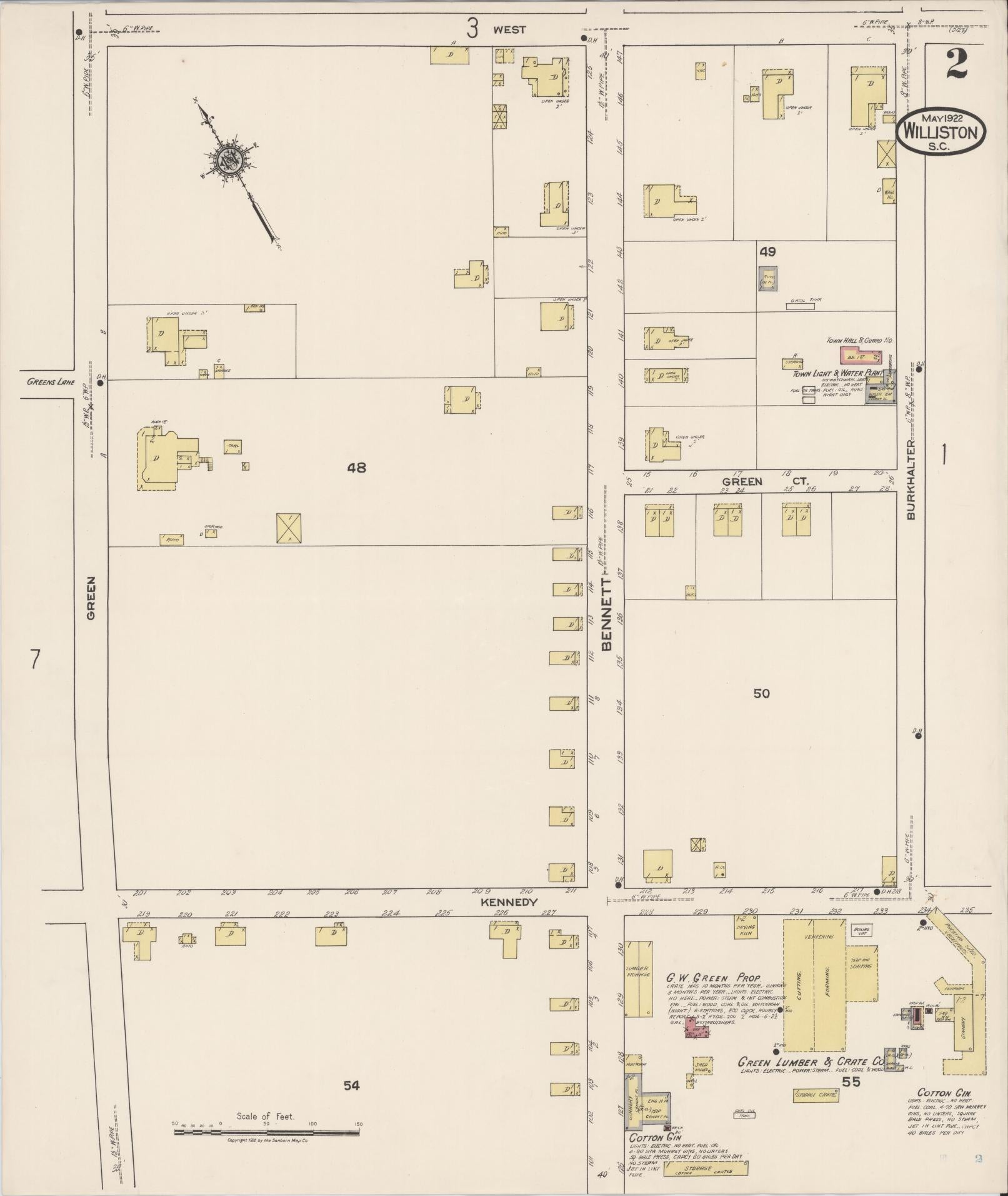 Sanborn Fire Insurance Map from Williston, Barnwell County, South Carolina (1922), Sheet #0002 - Complete Map Set gallery image, historic Sanborn map, vintage wall art, South Carolina South Carolina