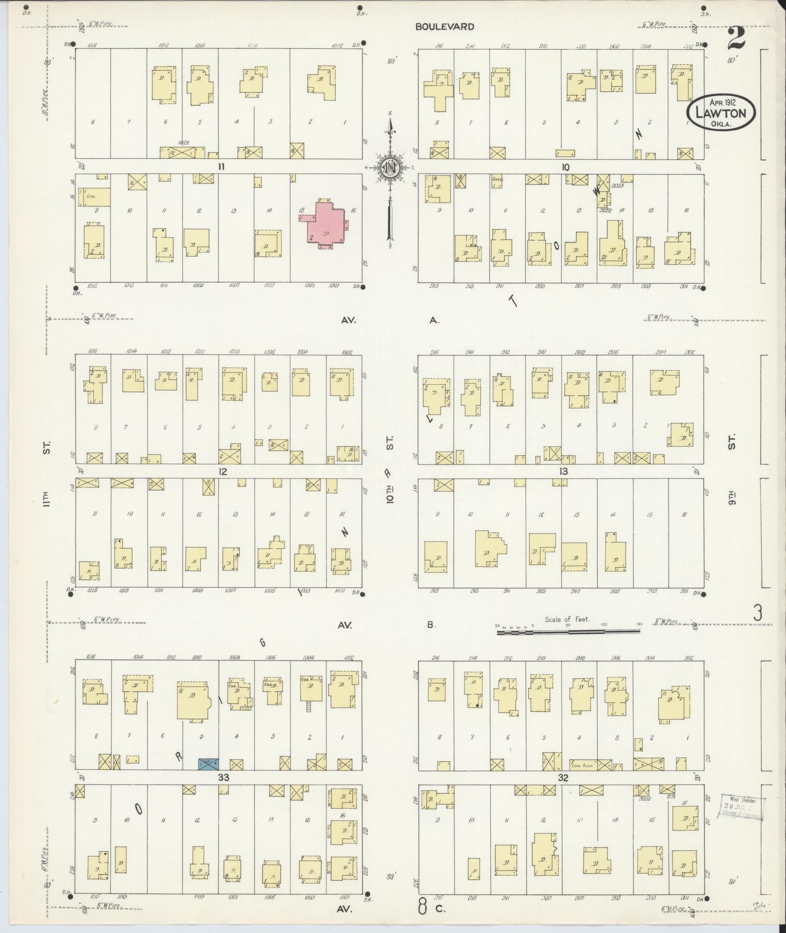 Sanborn Fire Insurance Map from Lawton, Comanche County, Oklahoma (1912), Sheet #0002 - Historic Sanborn Fire Insurance Map Print, vintage old map wall art, antique decor, genealogy gift, Oklahoma Oklahoma map