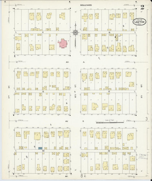 Sanborn Fire Insurance Map from Lawton, Comanche County, Oklahoma (1912), Sheet #0002 - Historic Sanborn Fire Insurance Map Print, vintage old map wall art, antique decor, genealogy gift, Oklahoma Oklahoma map